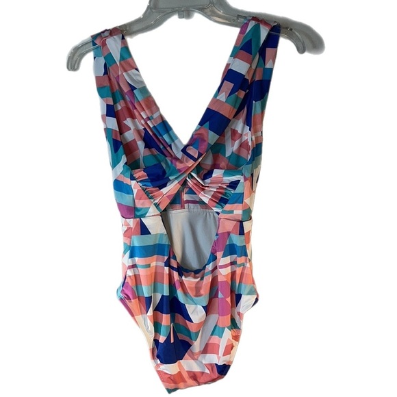 EUC ModCloth One Piece Pastel Geometric High Rise Pin Up Swimsuit Medium - Picture 3 of 13